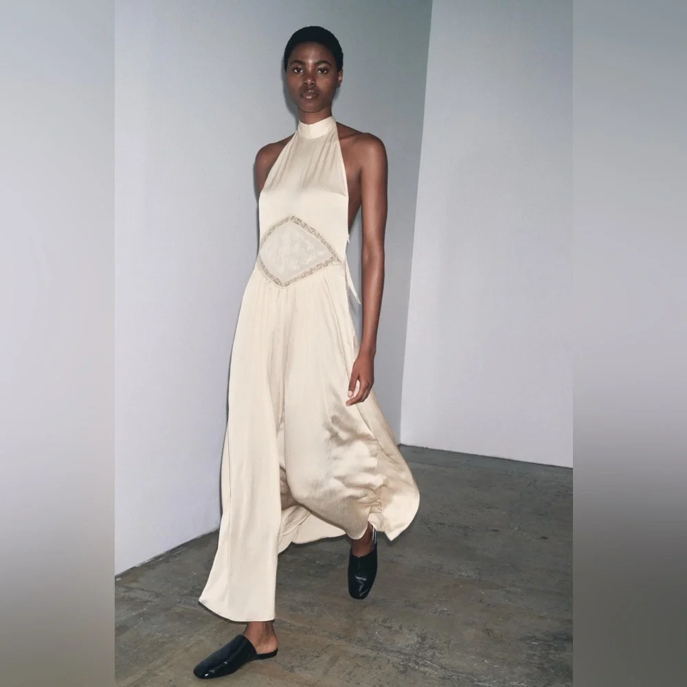 🆕(NWT) ZARA **VIRAL** Embroidered & Sequin Satin Midi/Maxi Dress. Size MEDIUM - Picture 15 of 16